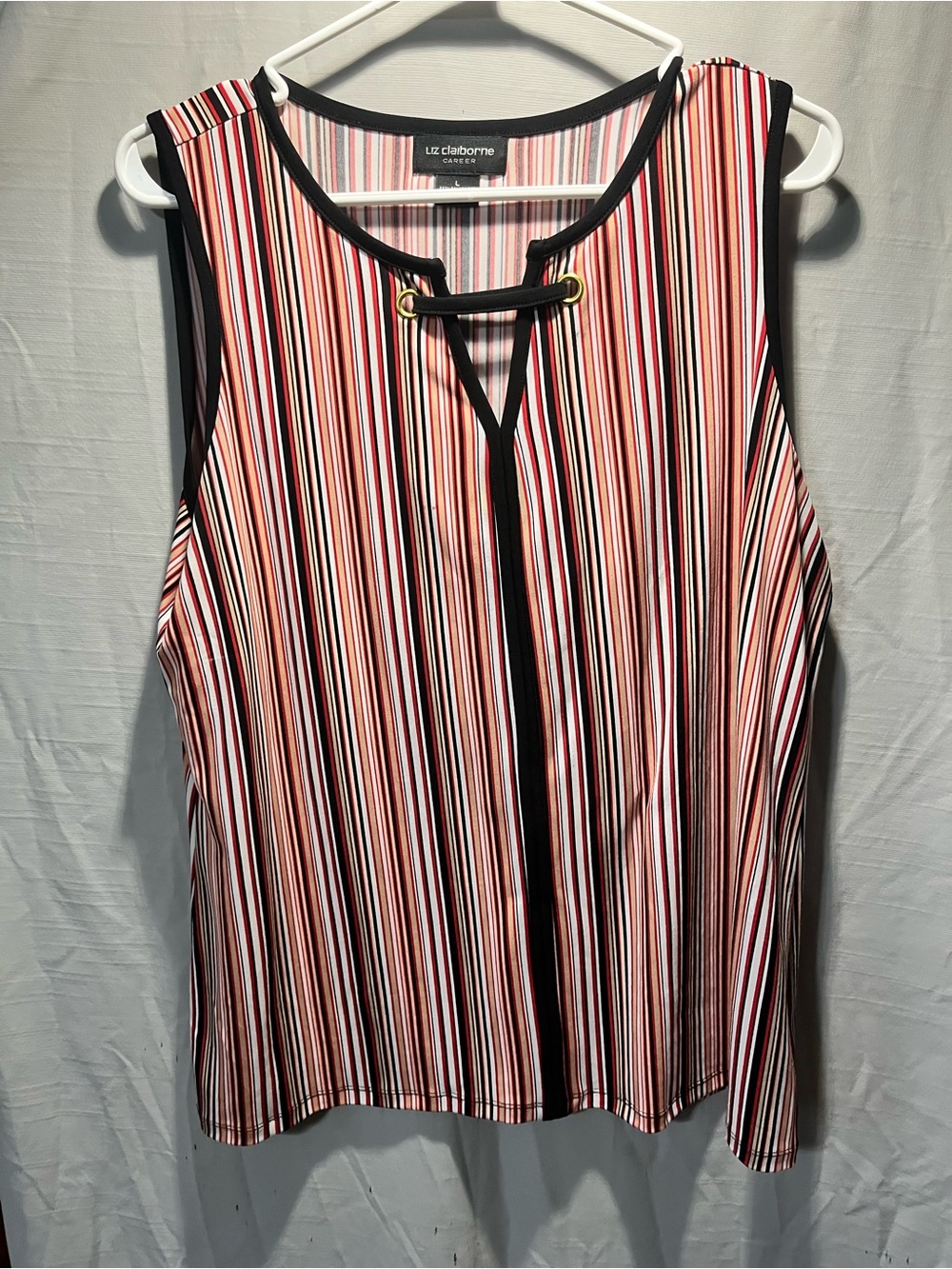Liz Claiborne Red, Black & White Striped Sleeveless Tank